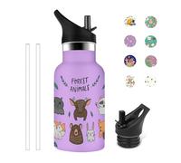 Grsta Kids Water Bottle, 350ml Thermal Water Bottle, Small Leakless Thermal Bottle, Personalized Deer Water Bottle, BPA Free, for Cold or Hot Drinks, Purple