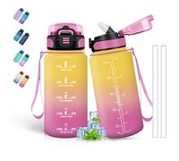 Grsta Kids Water Bottle, 500ml, Straw, Leak Free, Motivational Quotes, Yellow-Pink, School, Outdoor, Travel, Sports, Gym, Cycling, Hiking, Camping