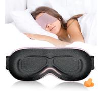 Grsta Sleeping Mask for Side Sleepers, 3D Total Light Blocking Eye Mask, Comfortable Sleeping Mask, Adjustable Elastic Band, with Deep Eye Sockets and Raised Nose Pads, Sleeping Masks for Travel, Pink