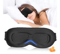 Grsta Sleeping Mask for Side Sleepers with Deep Eye Sockets and Raised Nose Pads, 100% Light Blocking Sleeping Mask, Eye Patch for Men and Women, Includes Two Ear Plugs, Black