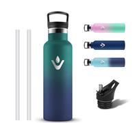 Grsta Stainless Steel BPA-Free Drinking Bottle 500 ml Leak-Proof Thermos Bottle with Straw Water Bottle Children with 2 Lids Suitable for Fitness Gym Hiking