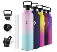 Grsta Stainless Steel Drinking Bottle, 1 Litre, Drinking Bottle with Straw, BPA-Free, Leak-Proof, Cold and Warm, Suitable for Carbonated Drinks, for Yoga, Camping, Hiking, Fitness