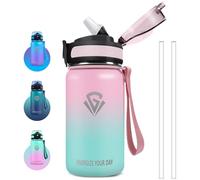 Grsta Stainless Steel Drinking Bottle with Straw, BPA-Free, Leak-Proof Drinking Bottle for Boys and Girls, Easy to Clean, Children's Drinking Bottle, 500 ml, for School, Office, Cafe, Sports