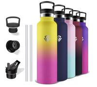 Grsta Stainless Steel Water Bottle, 1 Litre, with Straw, BPA-Free, Leak-Proof, Double Walled, Thermos Flask for Yoga, Camping, Hiking, Gym