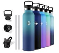 Grsta Thermos Flask, 1 Litre Stainless Steel Drinking Bottle with Straw, Leak-Proof, BPA-Free, 24 Hours Cold & 12 Hours Warm, Adult Drinking Bottle for Fitness, Camping, Hiking, Yoga
