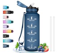 Grsta Water Bottle 1.5 Litre Water Bottle with Straw Leakless Motivational Water Bottle with Time Scale Drinking Bottle for Sports Fitness Hiking Cycling Camping Navy Blue