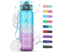 Grsta Water Bottle 1 Litre Sports Water Bottle with Filter Easy to Clean Carbonated Drinks with Time Water Bottle for Fitness Hiking Camping