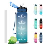 Grsta Water Bottle 1 Litre Water Bottles with Time Indicator, Easy to Clean, Leak Free Gym Water Bottle with Straw, Motivational Bottle for Camping, Bicycle, Trekking