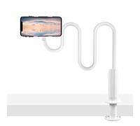 GRSTREE Cell Phone Gooseneck Holder, Universal Gooseneck Phone Stand Clip Lazy Bracket Flexible Clamp 100CM 39.4inches Long Arms Mount (WHITE)