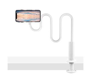 GRSTREE Cell Phone Gooseneck Holder, Universal Gooseneck Phone Stand Clip Lazy Bracket Flexible Clamp 100CM 39.4inches Long Arms Mount (WHITE)