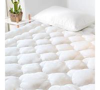 GRT Super King Mattress Pad Cover Rayon from Bamboo, Extra Thick Quilted Fitted Mattress Topper with Elastic Deep Pocket Skirt Fit to 40 CM, Cooling Breathable and Noiseless Mattress Cover