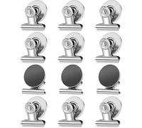 Grtard 12 Pack Magnetic Clips, Strong Fridge Magnet Clips with Anti-Scratch Sticky Pads, Clips Magnets for Fridge, Whiteboard Magnets Clips, Clips with Magnets for Whiteboard,Classroom,Office - Silver