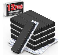 Grtard 12 Pack Neodymium Bar Magnets, Rare Earth Magnets Metal Neodymium Magnet with Double-Sided Adhesive for Fridge and Office Projects, 40x10x5mm (Black, 12 Pack)