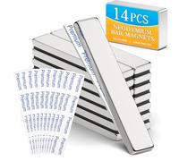 Grtard 14 Pack Powerful Neodymium Bar Magnets, 60 x 10 x 3 mm Rare Earth Magnet Bar, Rectangle Magnet, Neodymium Magnets with Double Sided Adhesive Backing for Outdoor, Fridge, Whiteboard