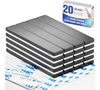 Grtard 20 Pack Black Neodymium Magnets 60x10x3mm Rare Earth Magnets Fridge Magnet Strips with Double Sided Adhesive for Multiple Use