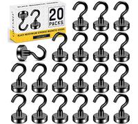 Grtard 20 Pack Magnetic Hooks, 22 lb+ Black Neodymium Magnet Hooks Heavy Duty, Magnets with Hook for Fridge, Strong Magnetic Hook for Cruise, Small Holder for Tool, Kitchen, Ceiling, Office
