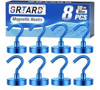 Grtard 8Pack 35LBS Magnetic Hooks Heavy Duty, Neodymium Magnet Hooks for Hanging, Strong Blue Magnetic Hooks Cruise, Magnets with Hooks for Home, Kitchen, Workplace, Office