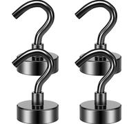 Grtard Magnetic Hooks, 4 Pack 22 lb+ Strong Neodymium, Magnet with Hooks, Black Magnetic Hook for Cruise, Bathroom, Kitchen, Workplace, Office, Garage, BBQ Grill