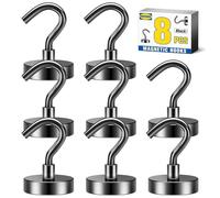 Grtard Magnetic Hooks, 8 Pack 22 lb+ Strong Neodymium Magnet Hooks, Magnets with Hook, Black Magnetic Hook for Cruise, Bathroom, Kitchen, Workplace, Office, Garage, BBQ Grill