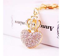 Grtdrm Cute Love Heart and Crown Shape Crystal Rhinestone Sparkling Keychain Bag Pendant Handbag Charm for Women Girls(White), White, M
