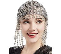 Grtheenumb 1920s Beaded Cap Headpiece Roaring 20s Beaded Flapper Headpiece Belly Dance Cap Exotic Cleopatra for Themed Party Silver