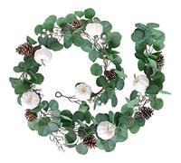 Grtheenumb 6.2 Feet Autumn Garland with Pumpkins, Artificial Eucalyptus Garland with White Pumpkin, Pine Cone Hanging Greenery Decoration with Hooks for Thanksgiving