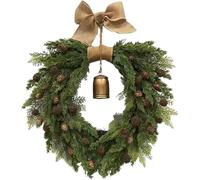 Grtheenumb Christmas Decorations, Christmas Wreath 20 Inch Artificial Realistic Wreath with Bells, Bows, Pinecones & More Easy Hanging Low Maintenance Wreaths for Front Door, Window, Wall