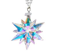 Grtheenumb Christmas Ornaments, Snowflake Ornaments Star, Sparkly Crystal Christmas Colorful Refraction Crystal Snowflake Pendant With Chains & Colored Straps For Tree Home Hanging Decor