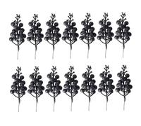 Grtheenumb Christmas Picks 14PCS 8.7inch 15-Branches Glitter Berries Stems Christmas Tree Topper Artificial Pastel Christmas Ornaments for Christmas Tree, DIY Xmas Wreath Black Christmas Picks