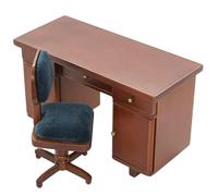 Grtheenumb Dollhouse Table and Chair 1/12 Scale Wooden Dollhouse Furniture Set with Miniature Desk & Chair Retro Miniature Office Desk for Study Scene Decor 12