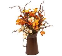 Grtheenumb Fake Autumn Flowers with Vintage Metal Pitcher Flower Vase Orange Silk Flowers in Vase Arrangements for Decorations Wedding Party Home Artificial flowers