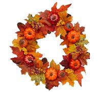 Grtheenumb Fall Wreaths For Front Door, Fall Wreath 16 Inch LED Prelit Autumn Wreath, Pumpkins, Maple Leaves, Pinecone and Berries Harvest for Home Autumn & Halloween & Thanksgiving Decor