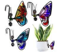 Grtheenumb Flower Pot Hugger, Planter Decorations for Pots, 3Pcs/Set Butterfly-Shaped 4.1x3.7in 3 Color Pot Hugger with Hanging Hook DIY Personalized Iron & Glass Bonsai Flower Pot Decorations