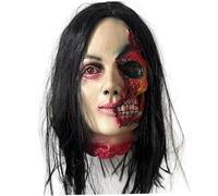 Grtheenumb Halloween Body Parts, Severed Head Prop, Hanging Realistic Severed Head with Black Hair, Scary Bloody Halloween Props for Party Indoor, Bar, Haunted House Decor