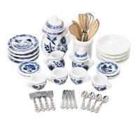 Grtheenumb Mini Tea Cups, Mini Tea Set, 1:12 Scale Miniature Set, Blue and White Ceramic Dollhouse Accessories with Teapot & Cups for Realistic Display
