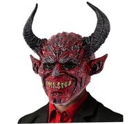 Grtheenumb Oni Mask, Devil Mask Scary Realistic Full Face Demon with Ox Horn for Halloween, Masquerade, Cosplay Props, 13.4x14.6 inch