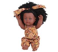 Grtheenumb Realistic Baby Doll, Black Baby Dolls 14 Inch Soft Movable Joint African American Realistic Dolls Girl with Curly Hair and Wearable Clothes Vinyl Posable Small Doll for Kids Gifts (Yellow)