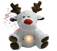 Grtheenumb Reindeer Stuffed Animal, Breathing Plush 12in Light Up Stuffed Reindeer Plush with Lullaby 4 Gear Anxiety Relief Soothing Cuddly Christmas Breathing Animal for Kids to Sleep, White