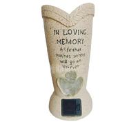 Grtheenumb Solar-Powered Angel Cemetery Vase with LED Light, White Resin Memorial Vase, 4.53x4.92x9.45 Inches, Outdoor, Year-Round
