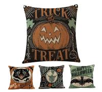 Grtheenumb Throw Pillow Cases, Halloween Pillow Covers 4PCS 18x18 Inch Linen Square Breathable Cats Pumpkins Skeletons Retro Pillowcases with Zipper for Home Sofa Bed Couch (Core Not Included)