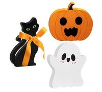 Grtheenumb Tiered Tray Decorations Set, 3PCS/Set Halloween Tiered Tray Decor Cute Black Cat, Ghost and Pumpkin for Home Mantle Fireplace Shelf
