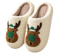 Grtheenumb Winter Slippers For Women, Christmas Slippers Cute Reindeer Suitable for EUR Size 43/44 Warm Cozy Plush Non-Slip Fuzzy Indoor House for Women and Men Green