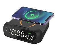 Grtheenumb Wireless Charging Alarm Clock, Alarm Clock With Wireless Charging 3-in-1 15W Station LED Digital Display Temperature Display for Bedroom, Office Desk