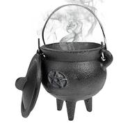 Grtheenumb Witches Cauldron, Cast Iron Cauldron with Lid and Handle Halloween 3.94x2.95x2.95inch Decorative Candle Incense Burning Witchcraft Pot, Star for Home