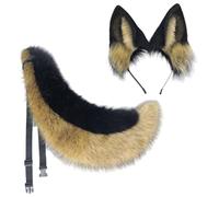 Grtheenumb Wolf Costume, Wolf Ears and Tail Set, 2Pcs Faux Furs Furry Costume Include Tail & Ear Headband, Fluffy Halloween Costumes for Fancy Party Cosplay