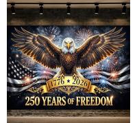 Grtuspr 10X8ft 250th Anniversary America Backdrop Banner, 1776-2026 USA 250 Years of Freedom Bald Eagle Patriotic Photography Background for 4th of July Independence Day Party Decorations