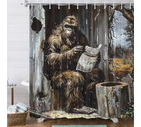 Grtuspr Funny Gorilla Shower Curtain Fancy Humor Chimpanzee Read Newpaper Animal Bathroom Sets Vintage Bigfoot Sasquatch with Rustic Wild Daisy Flower Retro Wooden Door Shower Curtains with Hooks
