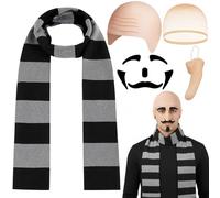 Gru Costume, 5-Piece Halloween Costume Set with Bald Cap, Scarf, Wig Cap, Long Nose, False Eyebrows and Beard, for Use at Halloween and Party Visits by People from 15+
