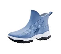 Grubs Wellies Women Waterproof Ankle Boots Women Custom Design Threads Boots Fashion Rain Shoes Outside Shoes Kitchen Rubber Soft Bottom Comfortable Middle Tube Rain Water (Blue,6.5)