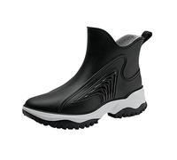 Grubs Wellies Women Waterproof Ankle Boots Women Custom Design Threads Boots Fashion Rain Shoes Outside Shoes Kitchen Rubber Soft Bottom Comfortable Middle Tube Rain Water (Black,6.5)
